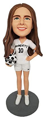 mydedor Custom Bobble-Heads Figur Customized Doll, Mädchen im weißen Fußball-Anzug Custom Bobble Head, Bobble Head Figuren Handmade personalisierte Skulptur Geschenk für Frauen
