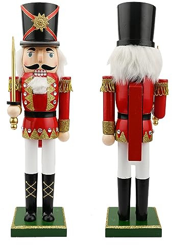 Large Christmas Wooden Nutcracker Soldier 38cm/15inchs Christmas Traditional Nutcracker Ornaments Figures Puppet on Stand Nutcracker for Home Fireplace Xmas Tree Party Decoration Festival Gifts