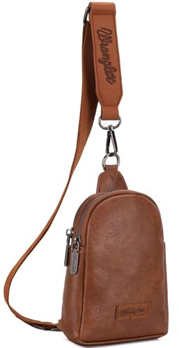 Wrangler Small Sling Bag for Women, Leather Crossbody Bags Cross Body Purse Fanny Packs with Adjustable Strap, WG87-210BR