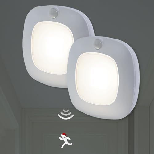 aurogeek Motion Sensor Ceiling Light Battery Powered Pack of 2 | 250LM 4000K white light for loft/shed/cabinet/kitchen/stairs/garage/basement. Battery not included.