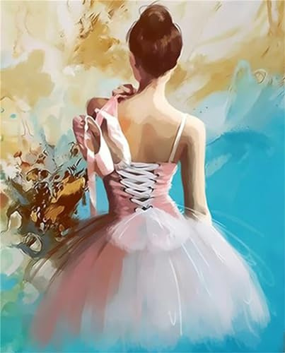 Yoonqun Malen Nach Zahlen Erwachsene,Ballett Mädchen DIY Ölgemälde auf Leinwand Erwachsene Kinder Ölgemälde Kit mit Pinseln und Acrylfarbe für Home Décor (mit Rahmen) 40x50cm