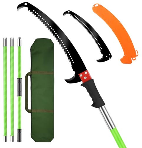 4 m Svettatoio Telescopico Manuale, Segaccio per Potatura con Borsa Portaoggetti e 2 lame,Lunghezza Regolabile 2-8M, Set di Attrezzi da Giardino per Tagliare Rami Alti, Palma