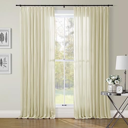 TWOPAGES Soft Belgian Flax Linen Curtain Lined Drape for Kids Room, Light Blocking Beige Pinch Pleat Curtain Window Treatment Curtain Panel (26W x 108L Inches, 1 Panel)
