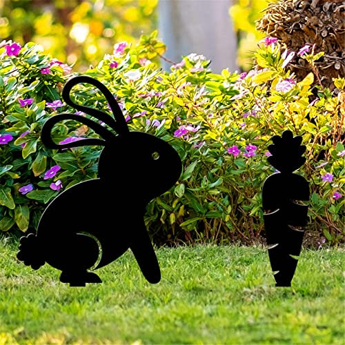 Garten Stecker Hasendeko Ostern Gartenstecker Osterhase Osterdeko Hase Gartendeko Frühling Ostern Deko Hasen zum Stecken Garten Dekoration Ostern Dekoration für Garten Draußen, (Black, One Size)