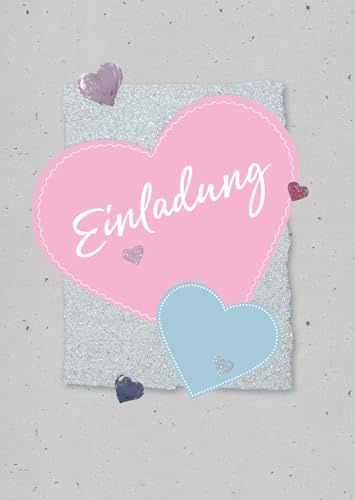 RotfuchsDesign – Einladung mit Herz 12 Einladungskarten mit GLITZER Geburtstag Party Abschied Jubiläum Erwachsene Frau Mädchen zum Ausfüllen modernes Design DIN A6 (ohne Umschläge)