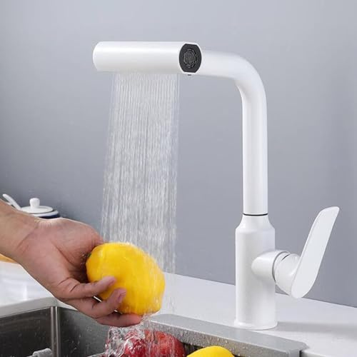 Kitchen Taps with Pull Out Spray Kitchen Mixer Tap Stainless Steel Sink Tap Telescopic Swivel Pull Out Kitchen Sink Tap-White