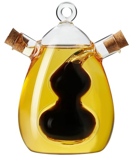 PARACITY Oil and Vinegar Dispenser Bottle 2 in 1, Olive Oil Dispenser Bottle for Kitchen with Cork Stoppers, 12OZ Transparent Glass Vinegar Dispenser