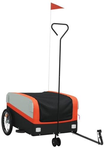vidaXL Fahrradanhänger, Fahrrad Anhänger mit Sicherheitsflagge, Lastenanhänger für den Transport von Gepäck Pflanzen, Radanhänger Transportanhänger, Schwarz Orange Eisen