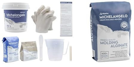 Algaplay Michelangelo KIT L 2 MANOS, para crear una escultura de manos de adultos o de niños con familiare & Michelangelo Moulding Alginate Slow Setting (450 g.)