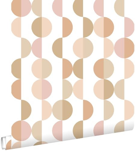 papier peint motif graphique terracotta, rose et beige 50 x 900 cm - ESTAhome