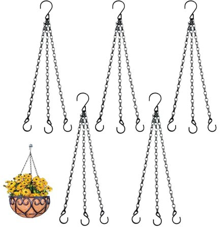 L0famy 5 Pcs Hanging Basket Chains 3 Point Heavy Duty,Flower Hanging Basket For Hanging Plants, Replacement Chain Flower Pot Chains for Hangings Baskets with Inch for Bird Feeders Planters(Black)