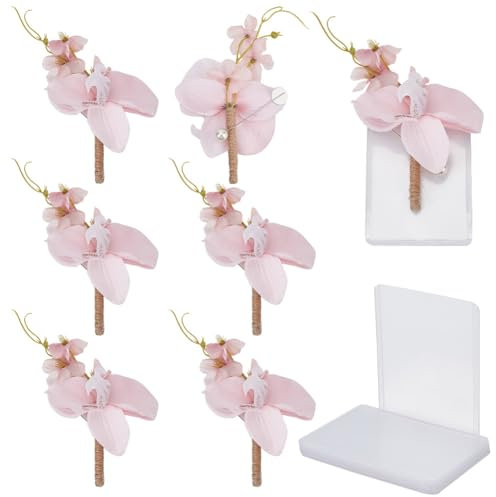 DELORIGIN 6 stücke Rosa Ansteckblume Bräutigam Hochzeit Boutonniere Tasche Elegante Blume Tasche Boutonniere Seide Rose Bräutigam Boutonniere Hochzeitsanstecker Für Den Bräutigam Trauzeugen Hochzeit