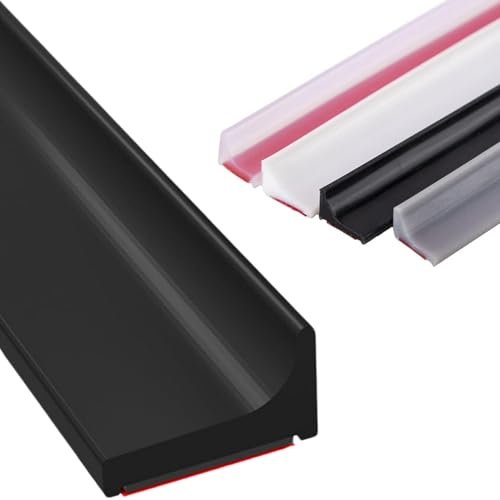 Playolay Barrera de Agua para Ducha, junta Mampara, Perfil de Silicona, Borde Plato Ducha, Vierteaguas para Encimeras, Ideal para Baños Modernos y Sin Fugas (Negro, 1 Metro)
