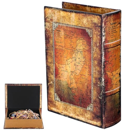 Amosfun Vintage Buch-Aufbewahrungsbox 24x17x6 cm – Diskretes Schlüssel- & Schmuckversteck aus PU & Holz, realistisches Buchdesign, Regal-Deko für Zuhause & Büro