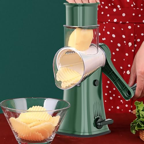 Käsereibe, Reibe für Gemüse mit 5 Trommelblättern, Gemüseschneider für Käse, Ice, Gurken, Karotten, Nüsse usw, Slushy Maker Ice Crusher Trommelreibe Schnelleres und Einfaches Schneiden (Grün)