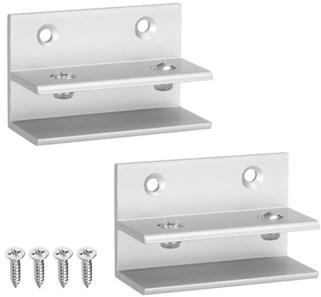 sourcing map 2pcs Glass Shelf Brackets Metal Adjustable Shower Glass Clamps Shelf Bracket Clamp Bathroom Shelf Clip Support Holder Hardware Replacement Parts for Metal Wood Shelving, Silver