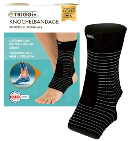 TRIGGin Knöchelbandage mit Kupfer- & Carbonfasern für extra Halt | Sanfte Kompression bei geschwollenen Knöcheln | 2-fach-Wirkung durch Wärme- und Stützfunktion | Dermatologisch getestet Sehr Gut