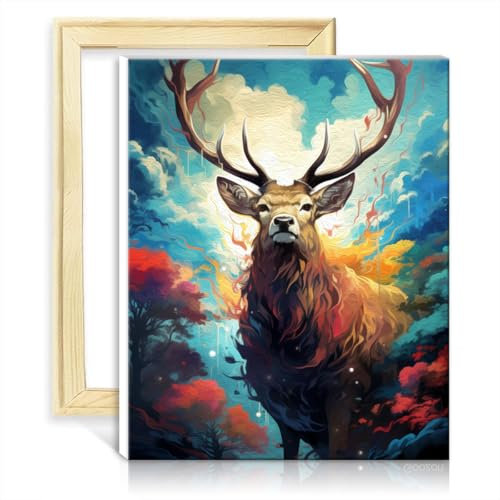 LiHEQING Malen-nach-Zahlen-Set, Hirsch, digitales Ölgemälde-Set zum Selbermachen auf Leinwand, Wandkunst, Ölgemälde-nach-Zahlen-Set, ohne Rahmen (60 x 75 cm)