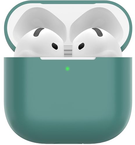 Nemteur Hülle für AirPods 4, Thin Schützende Silikon Case für AirPods 4th 2024 (USB-C) Skin Front LED Sichtbar Silicone Cover, Kieferngrün