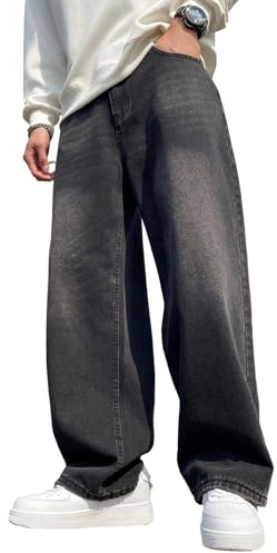 Zewool Herren Baggy Hip Hop Jeans Weite Beinform Streetwear Skater Jeans Lässige Lockere Passform Denim-Hosen Y2K Skateboard Gerade Entspannte Passform Extreme Bewegungsfreiheit,D10 Schwarz,XL