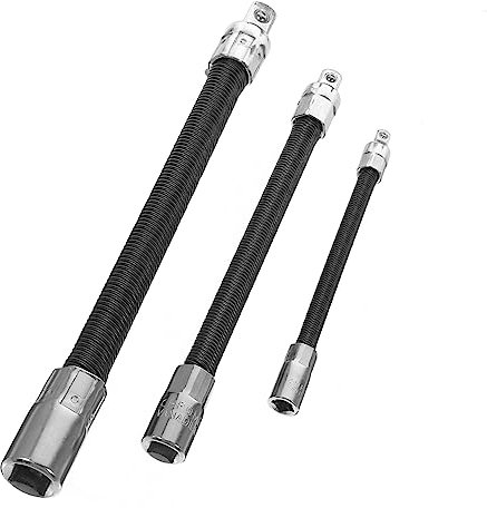 jojofuny Wrench Extender Bar Flexible Extension Shaft 1/4-3/8-1/2 Industrial Grade Spring Soft Rod 3pcs Set for Socket Wrenches and Car Repair Tools