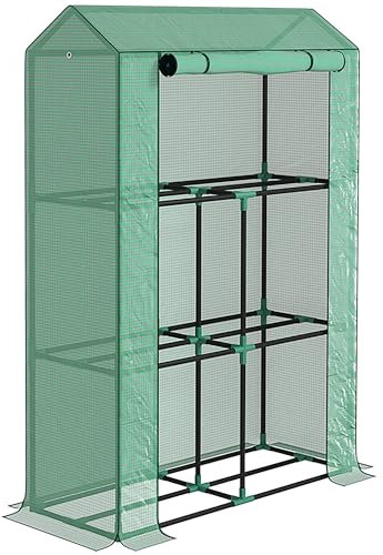 Outsunny 3 Tier Mini Greenhouse with Reinforced PE Cover, Portable Small Greenhouse with Roll-Up Door, 100 x 40 x 150cm, Green