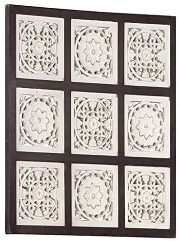 AJJHUUKI Quincaillerie, matériaux de construction, panneaux muraux - Panneau mural sculpté à la main en MDF - 60 x 60 x 1,5 cm - Marron et blanc