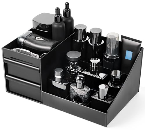 Organizer da uomo, organizer per profumi, supporto per colonia, mensola per bagno, comò, camera da letto, regalo di compleanno per uomini (nero)