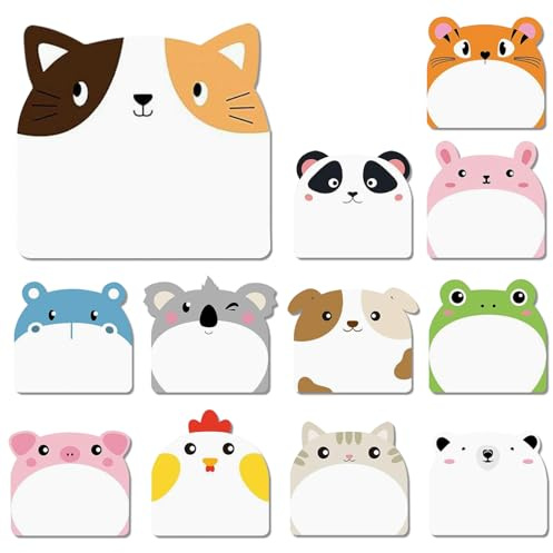 Bunt Cartoon Haftnotizen Kinder Sticky Notes, 12 Packungen Tier Klebezettel Klein Post It, Süße Selbstklebende Notizzettel Mitgebsel Party Taschen Füller Kinder Geschenke, Büro Schule Haus Kühlschrank