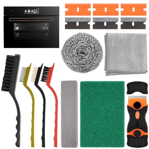 AIHSUMC Kit di spazzole resistenti per la pulizia del forno, 12 accessori per la pulizia del forno, include raschietto per lame, spazzola per la pulizia delle fessure, spugna in lana d'acciaio, spugne