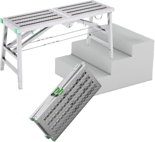 Andamio Plegable con Altura Ajustable de 40 cm. Plataforma de Trabajo para mejoras del hogar. Andamio Multiusos para Mantenimiento. Combinación de Taburete y Banco B (140 x 40 cm)