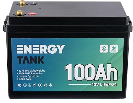 Batterie LiFePO4 12V 100Ah Smart Bluetooth - Lithium Eisenphosphat Deep Cycle Batterie +3000 Zyklen - Integriertes BMS - IP67 wasserdicht - 100% nutzbare Kapazität