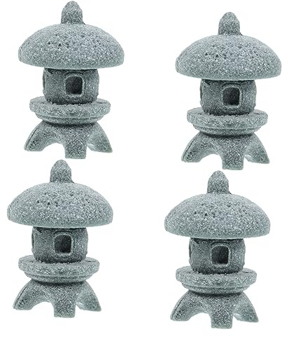 UPKOCH Lot De 4 Mini Statues De Pagode en Grès, Décorations De Jardin Et Bonsaï, Modèle De Pavillon Miniature pour Intérieur Et Extérieur, Ornement Zen Solide Et Léger