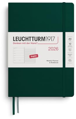 LEUCHTTURM1917 372658 veckokalender och anteckningsbok medium (A5) 2026, Forest Green, engelska