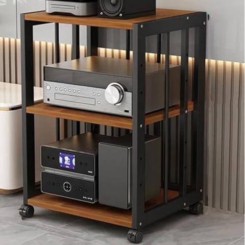 Zdlopteron AV Metal Media stand cabinet with wheels,2 3 4 Tier Video Audio HIFI Rack, with Adjustable MDF Shelves TV Stand Printer Stand, Easy to Install Load 200kg(B,3Tier)
