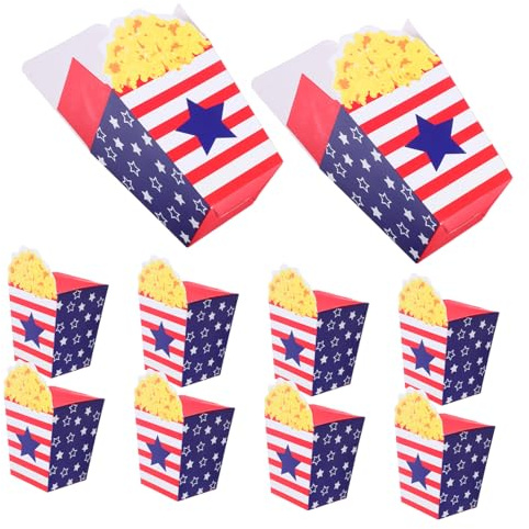 Alipis 10 Stück Packung Faltbare Papier Geschenkboxen im Popcorn Stil mit Robustem Druck und Platzsparendem Design für Unabhängigkeitstag Partygeschenke und Feiern