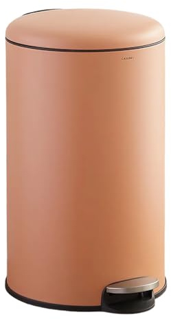 CASABEL Cubo de Basura Cocina 50L, 100% Acero Inoxidable, Resistente a Huellas, Papelera Redonda con Pedal y Tapa para Baño, Cocina, Oficina, Terracota