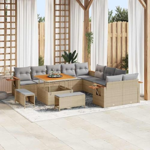 Qnhdfrt Garten-Sofa-Set Outdoor Lounge-Set aus Poly-Rattan Beige 8-Sitzer mit Kissen Modernes Design für Terrasse Balkon und Garten