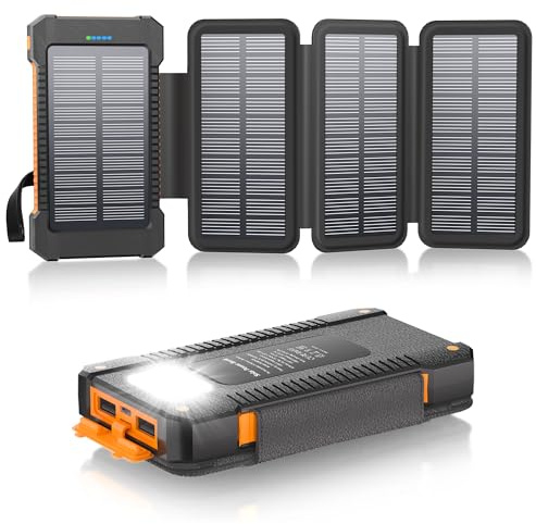 Solar Powerbank 26800 mAh, Powerbank USB-C 18W Schnellladung für iPhone Samsung und mehr, IPX7 wasserdichte Outdoor Externe Akkus mit Taschenlampen-Dauerlicht/SOS/Stroboskop (orange)