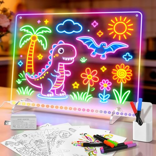 Lumiboard Leuchtendes LED Zeichenbrett für Kinder, Led Zeichentafel mit 13 Farben & 6 Modi mit Schalter 35x25 cm, inklusive Adapter, Aufhängekette&Ständer, Acryl Notiztafel kreatives Geschenk