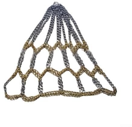 Axorafow Basketballnetz aus verzinktem Stahl für Standard-Reifen – robustes Kettengeflecht für drinnen und draußen, silber/gold, zweifarbig, 35 cm Länge, 560 g, passend für die meisten Felgen (Silber