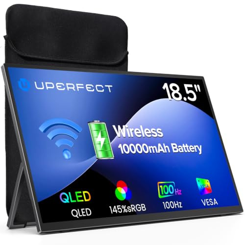 UPERFECT Kabelloser Portable Monitor mit 10000mAh Akku, 18.5 QLED 100Hz