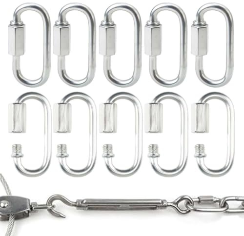 KRFWGUU 10 Pièces Petits Mousquetons En Acier Inoxydable 3.5Mm Avec Vis, Maillons Rapides Pour Camping, Randonnée, Hamac, Connecteur Chaîne, Forme D, Argent, Pour Camping Et Randonnée