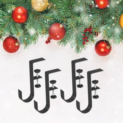 ComfyHarbor Lot de 4 cintres pour chaussettes de cheminée et guirlande, pour crochets de cheminée en fer robuste, pour couronnes de Noël et décoration de vacances, support réglable sans perçage