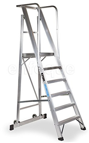 KTL Escalera Plegable con Plataforma y guardacuerpos 6 peldaños móvil Profesional Serie 2XL