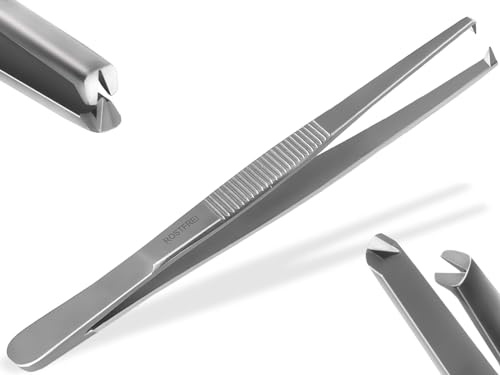 Profi Pinzette Gerade mit Innenzahnung Edelstahl Neu 11,5 cm Silber | Universal Pinzette mit präziser V-Zahnung für den Hobbybereich sowie Modellbau oder Bastelarbeiten
