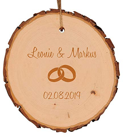 4youDesign Baumscheibe Ringe zur Hochzeit - personalisierte Holzscheibe - Geschenkidee zum Hochzeitstag - naturbelassen - Dekoration - Wanddeko (ca. 12,5-15 cm)