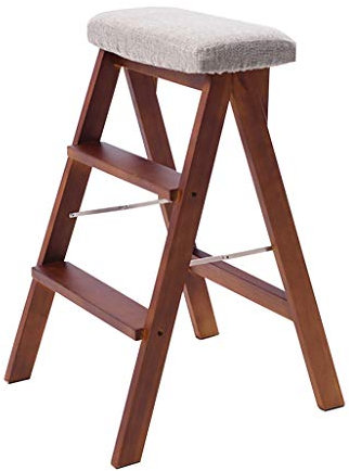 Escabeau Pliant échelle de marchepied à 3 Bandes de roulement, Chaise d'escalier en Bois siège-éponge de Salle à Manger Tabouret Haut Outil de Jardinage pour Usage intensif Max. 150 kg en Brun