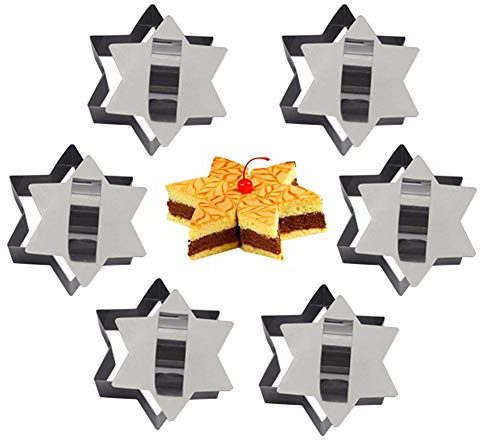 Suneast 6 Stück Edelstahl Tortenring Set Dessertringe Kuchen Ring mit Stampfe BurgerRinge für Mousse und Gebäck - Stern