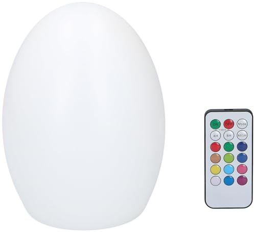 Grundig LED Tischlampe in Eiform - RGB Lampe - Batteriebetriebene Tischlampe - mit Fernbedienung - Verschiedene Lichtfarben und Modi - Timerfunktion von 4 bis 8 Stunden - Kunststoff - Weiß
